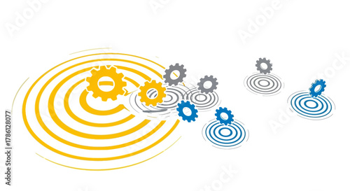 Dynamic Gear System Ripple Effect. Abstract Vector Illustration for Technology, Optimization, Strategy, and Digital Process Management.