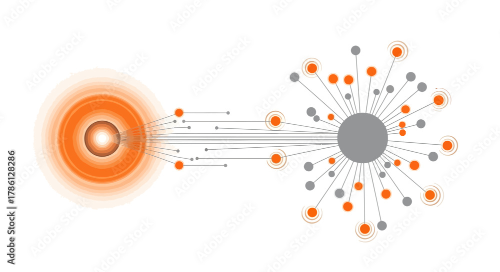 Obraz premium Abstract Data Flow Network Architecture Visualization | Central Hub Processing and Information Distribution
