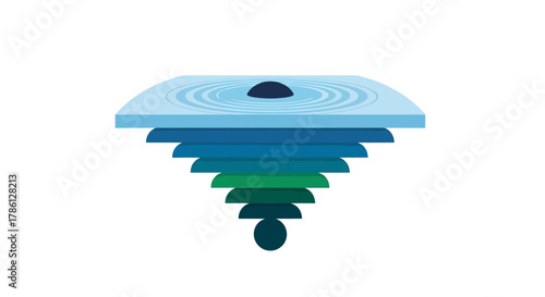 Abstract Conversion Funnel Diagram with Ripple Effect Illustrating Stages of Optimization and Data Filtration Strategy