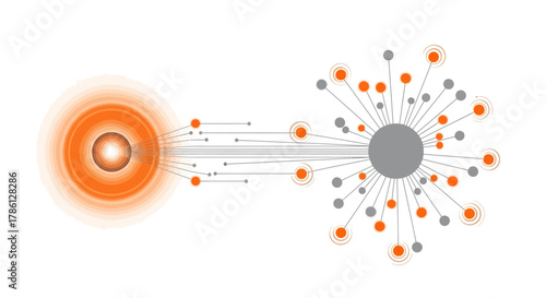 Abstract Data Flow Network Architecture Visualization | Central Hub Processing and Information Distribution