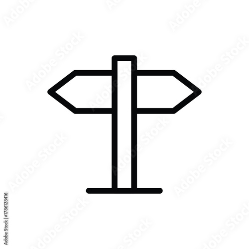 A black minimalist signpost with two horizontal arrowshaped directions It is placed