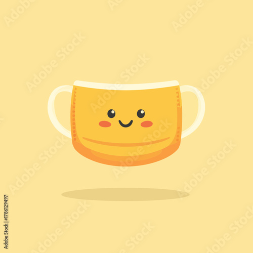 A happy cartoon medical mask with a joyful expression