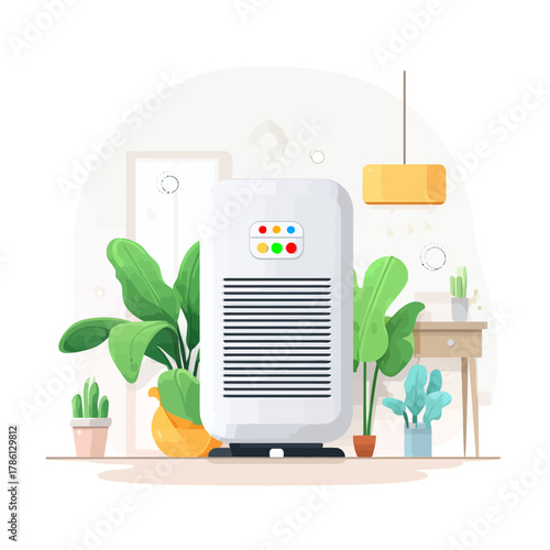 Air Purifier Unit and Plants in a Cozy Indoor Environment