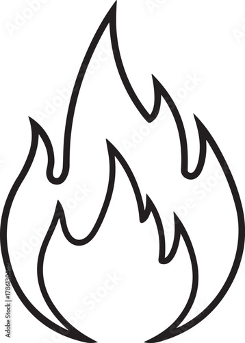 Black and white outline illustration of flames burning brightly upwards
