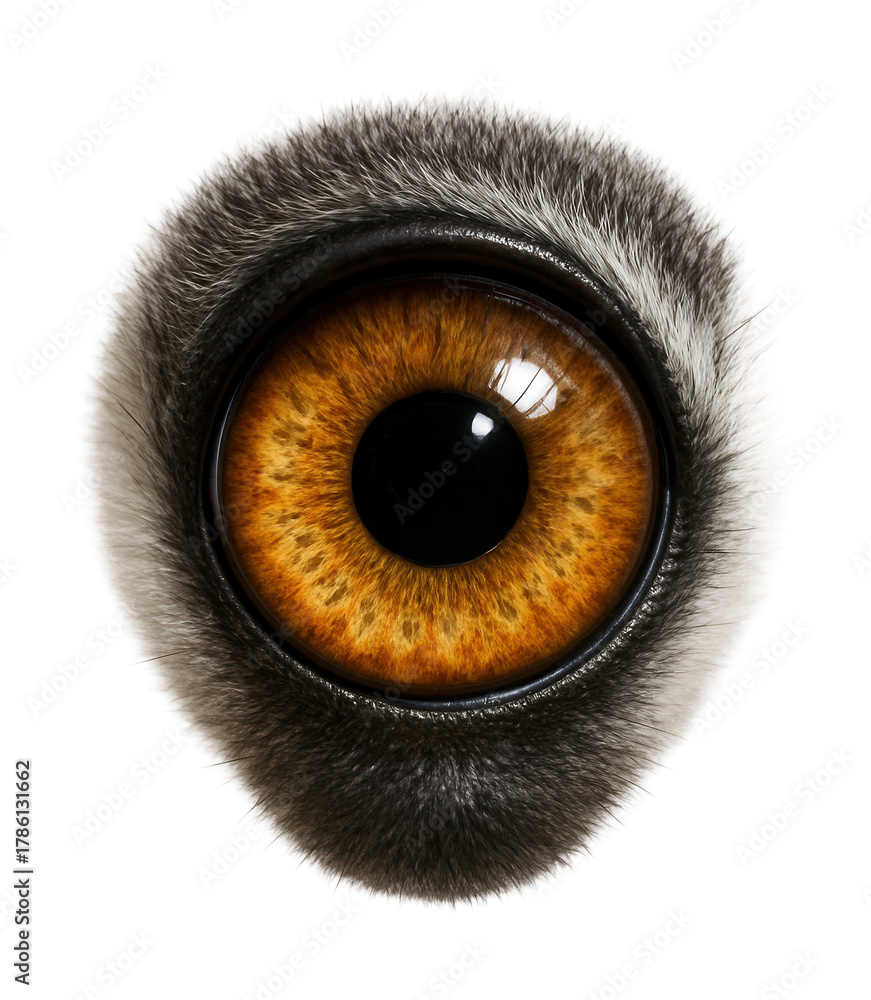 Obraz premium Lemur eye featuring a large round pupil and shiny reflective layer.