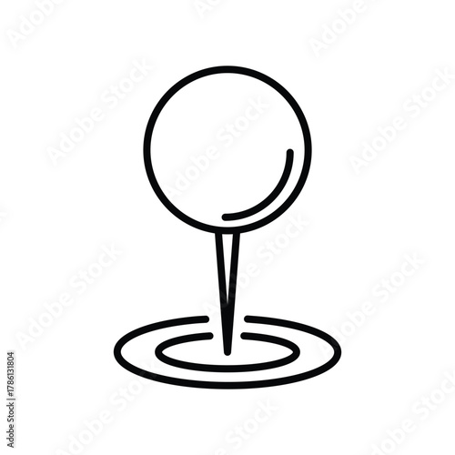 A blacklined icon depicts a pushpin with a circular head and base centered on a white backdrop