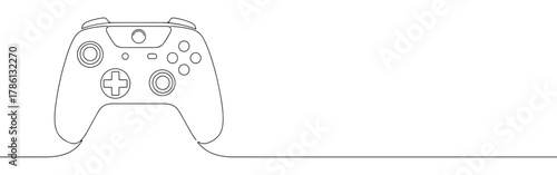 Continuous one line drawing of a video game controller. Concept of gaming, entertainment and technology