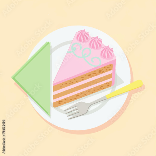 Delicious Slice A Mouthwatering Cake Piece with Pink Frosting