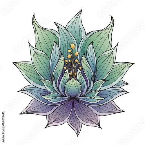 Watercolor lotus flower illustration detailed vector drawing of a water lily isolated on white background