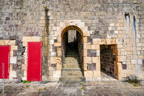 Stairway in Fort George in the Brimstone Hill Fortress UNESCO World Heritage Site in St. Kitts in the Caribbean