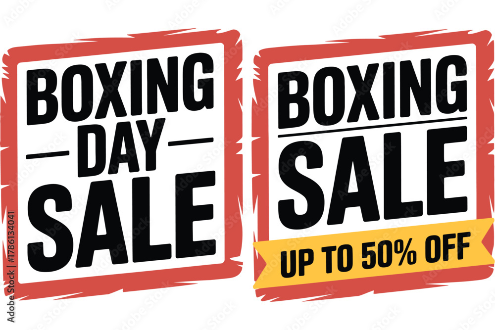 Fototapeta premium Boxing Day sale banners with up to 50% off prices and discount offers
