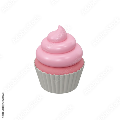 Delicious 3D Rendered Pink Cupcake Sweet Treat Illustration on White Background