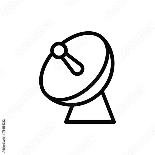 A satellite dish icon with a circular reflector angled towards the right It is mounted on a triangular base