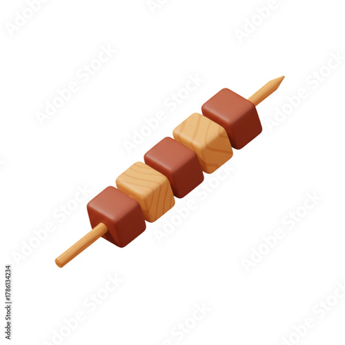 Isolated wooden skewer with cubes of delicious meat and cheese, perfect for culinary presentations and food-related content