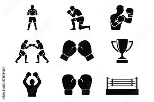 A collection of boxing icons illustrates the sport and its symbols.