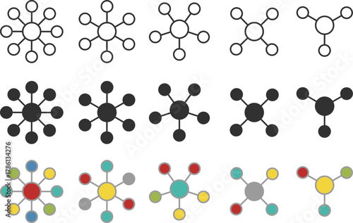 Vector illustration of atom and molecule icons representing science, chemistry, and molecular structure. Perfect for educational materials, research, laboratory, or technology design concepts in flat 