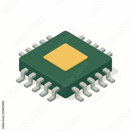 microchip or processor. Symbolizes modern technology, computing power, electronics, and digital innovation. Isometric Generative ai vector colorful illustration.