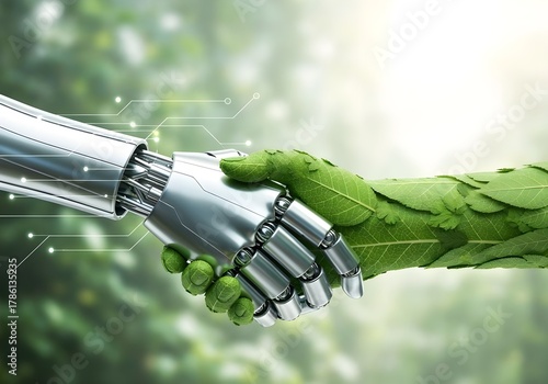 AI and Nature Handshake – Harmony Between Technology and Environment.