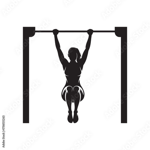 Black Pull-Up Bar Fitness Silhouette Vector.