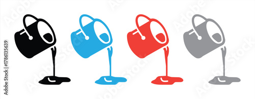 Colorful Paint Bucket Icon Pouring Liquid Paint in Different Colors, Creativity and Design Concept Illustration