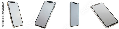 Silver smartphone with a blank screen, perspective view. Isolated on transparent background, png device, phone, smartphone, screen, mobile, empty
