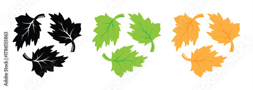 Autumn and Spring Leaves Icon in Black, Green, and Orange Colors Representing Nature and Seasonal Change