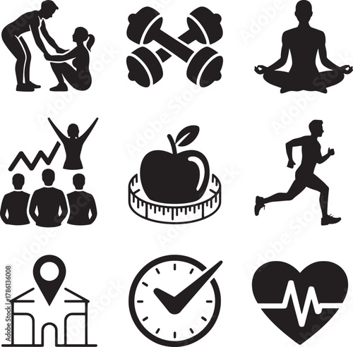 Fitness icons depicting exercise and health workout