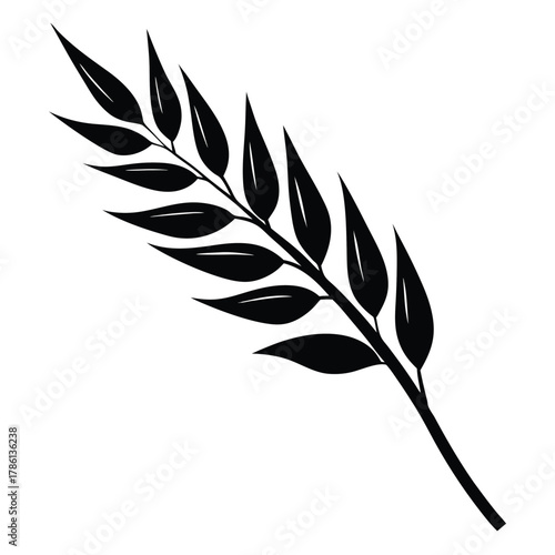 oat branch black and white silhouette on white background