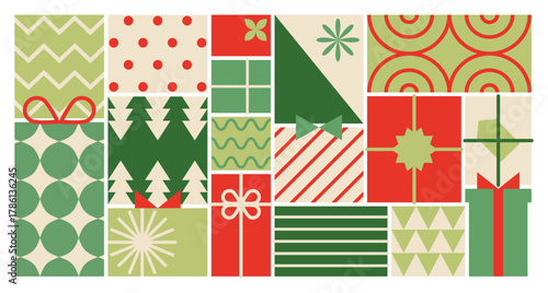 Set of Minimalistic Festive Christmas Gift Boxes.