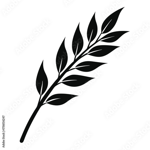 oat branch black and white silhouette on white background