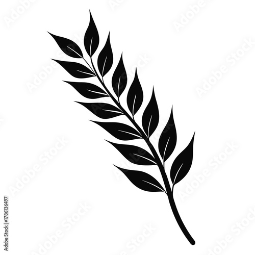 oat branch black and white silhouette on white background