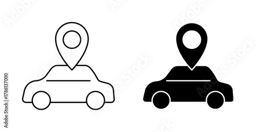 Car with Pin Location Icon, GPS Navigation, Map Route, Transport, and Delivery Tracking Vector