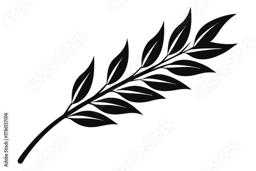 oat branch black and white silhouette on white background