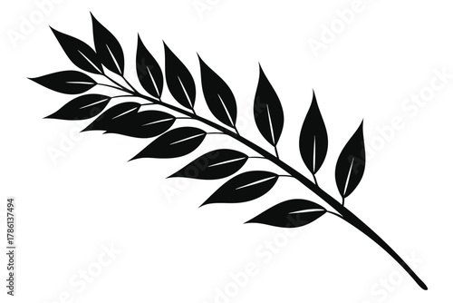 oat branch black and white silhouette on white background