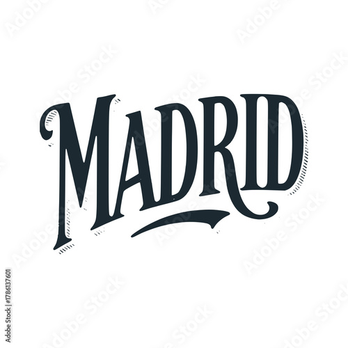 The Madrid lettering art of engraved black white illustration	