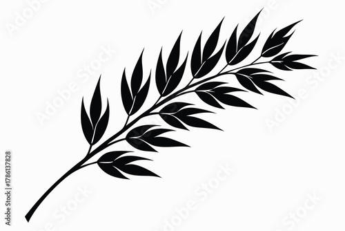 oat branch black and white silhouette on white background