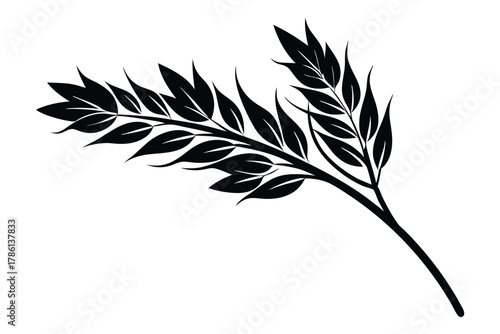 oat branch black and white silhouette on white background