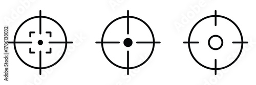 Target aim set. Crosshair target weapon sniper army sight for gun or rifle. Focus on aim set. Sniper target navigation for shooting, optic crosshair. Vector illustration. EPS 10