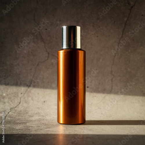 Cylindrical Amber Cosmetic Bottle Mockup on Textured Concrete Background © image@9