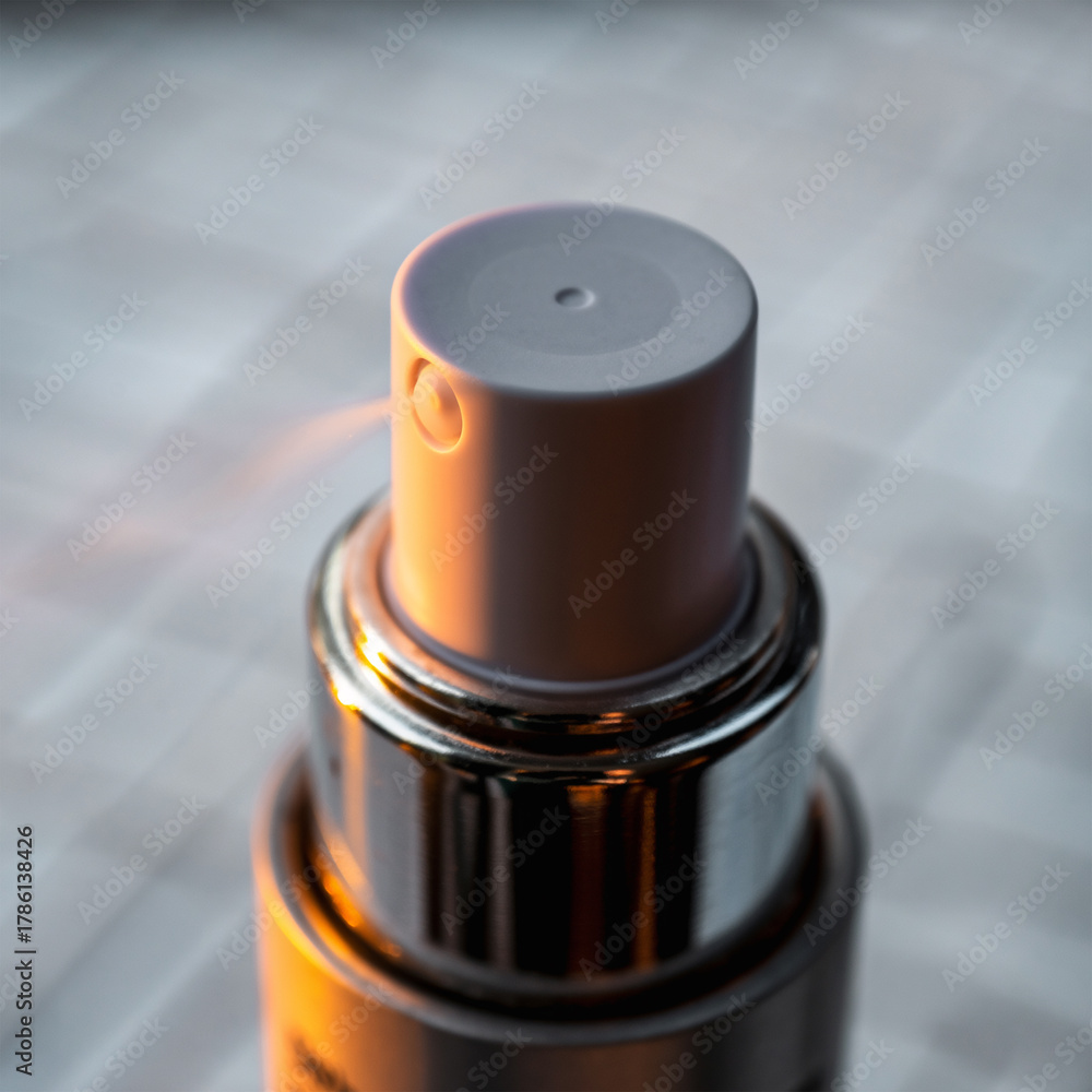 Obraz premium Macro Close-Up of Metallic Cosmetic Pump Dispenser Cap Mockup