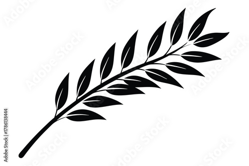 oat branch black and white silhouette on white background