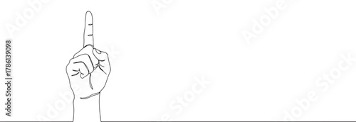 Continuous one line drawing of a hand with index finger pointing up. Concept of ideas, direction and attention