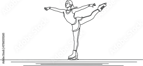 Elegant ice skater performs a spiral in a continuous line