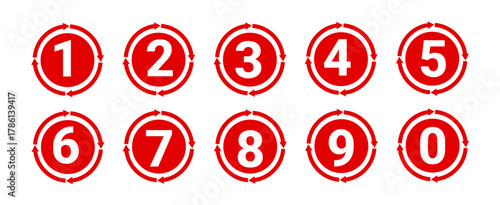 Bullet points numbers from 0 to 9. Vector set of number markers, tag icons, steps, with white background.