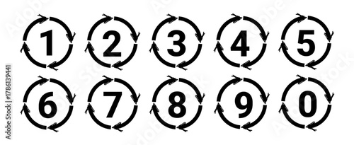 Bullet points numbers from 0 to 9. Vector set of number markers, tag icons, steps, with white background.