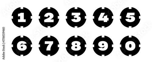 Number points from 0 to 9. Number points. Number markers, steps. Set of black number vectors.