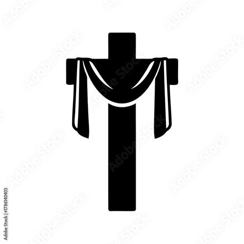 Symbol of Faith A Christian Cross with Draped Cloth Black Silhouette
