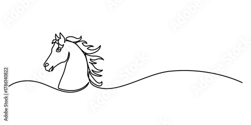 Happy Chinese new year 2025 Zodiac sign vector, line art continue horse, isolated on white background eps 10