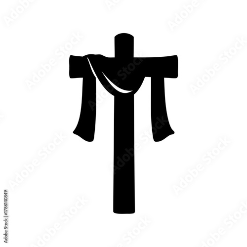 Simple Silhouette Illustration of a Christian Cross with Draped Cloth Overlay