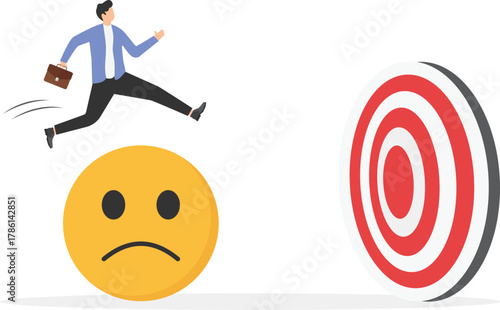 Overcoming difficulty to achieve target, aspiration to finish mission, facing business obstacle for success and experience concept,
